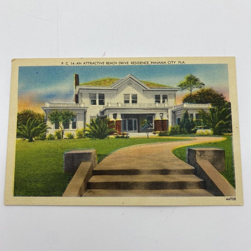 Vintage Panama City FL Postcard Home House Residence On Beach Dr Florida Unpost